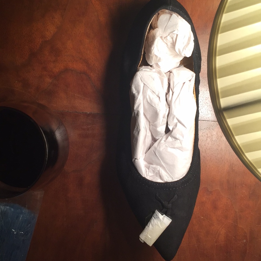 J. Crew Factory Black Pointed-Toe Ballet Flat with Bow